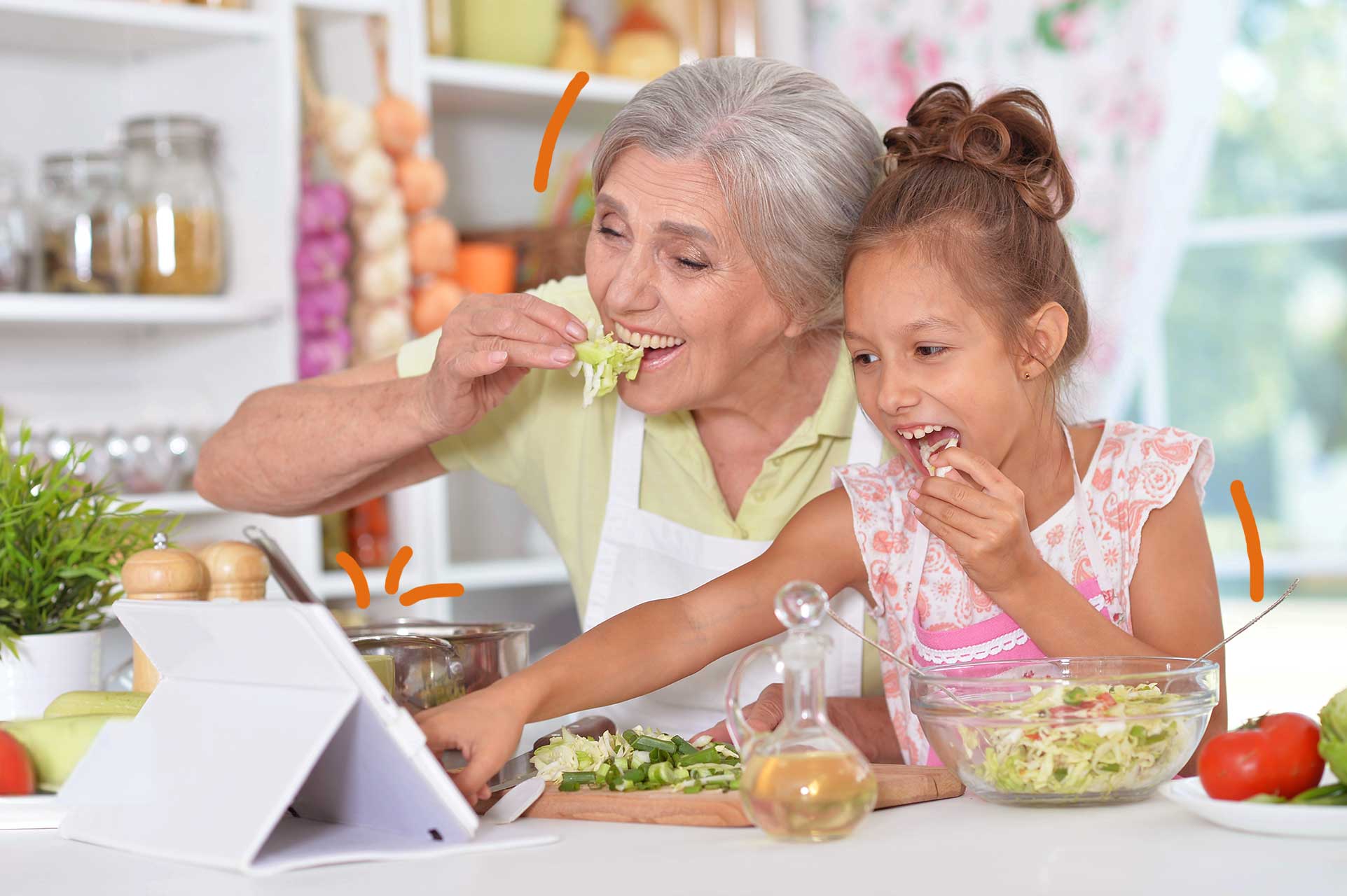 grandmere et petite fille qui mangent